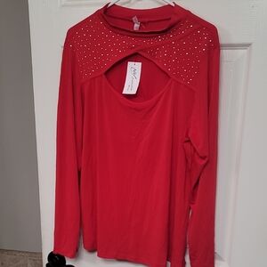 Elegant Red Women's Top with Studded Detail
